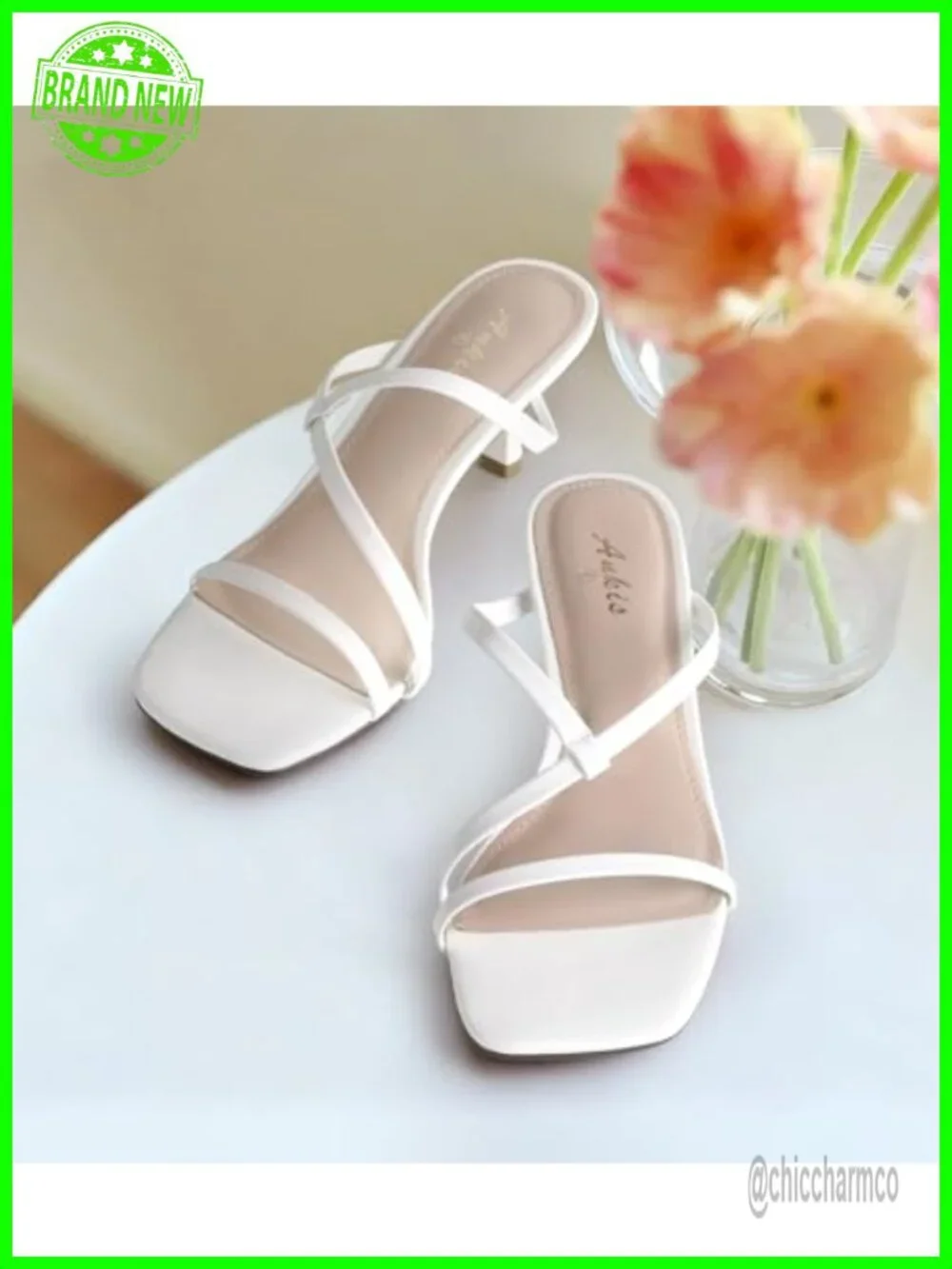 Strappy Kitten Heels Square Open Toe 2.25 Inch Heeled Sandals Slip On Mules